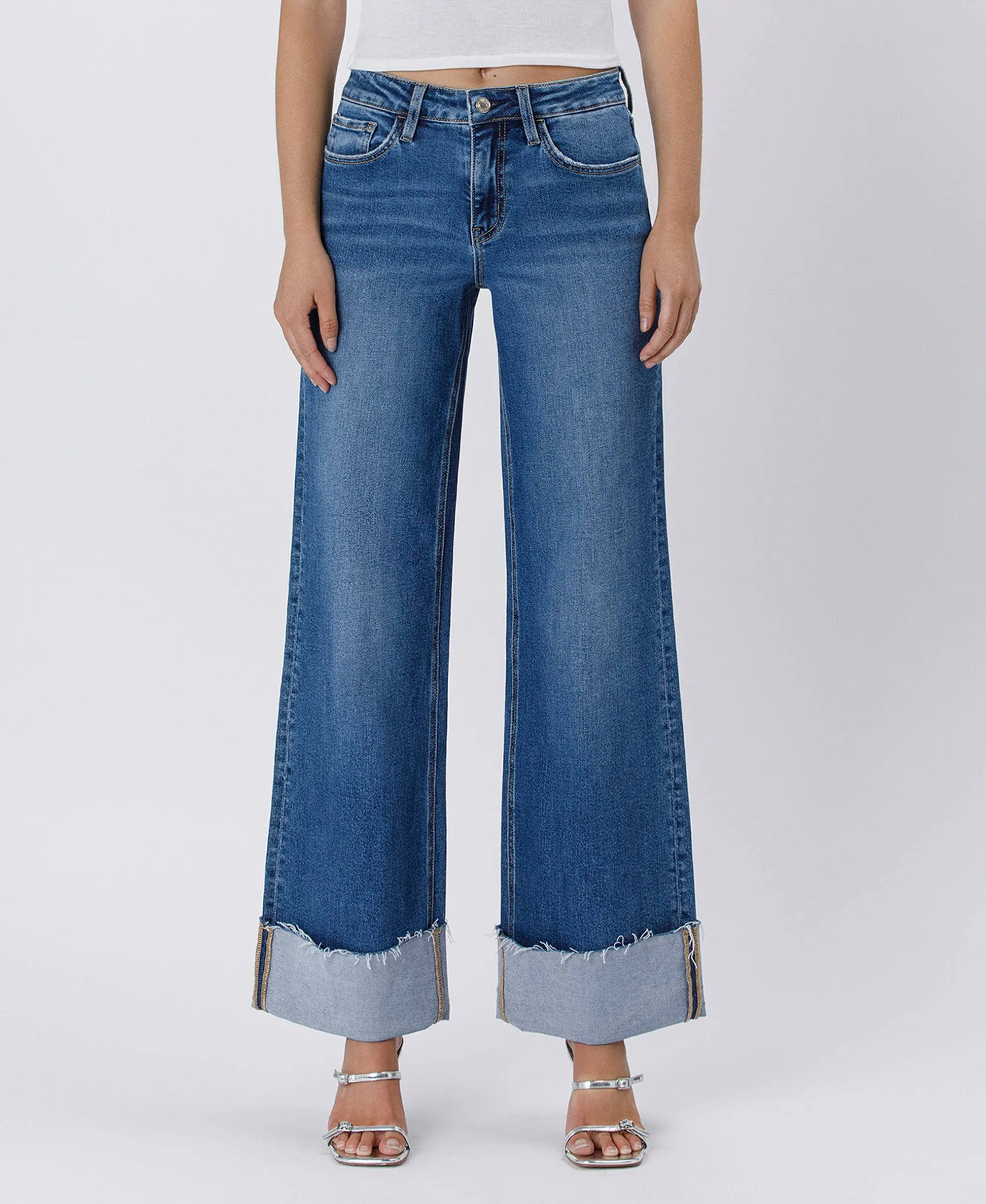 High Rise Cuffed Wide Leg Jeans