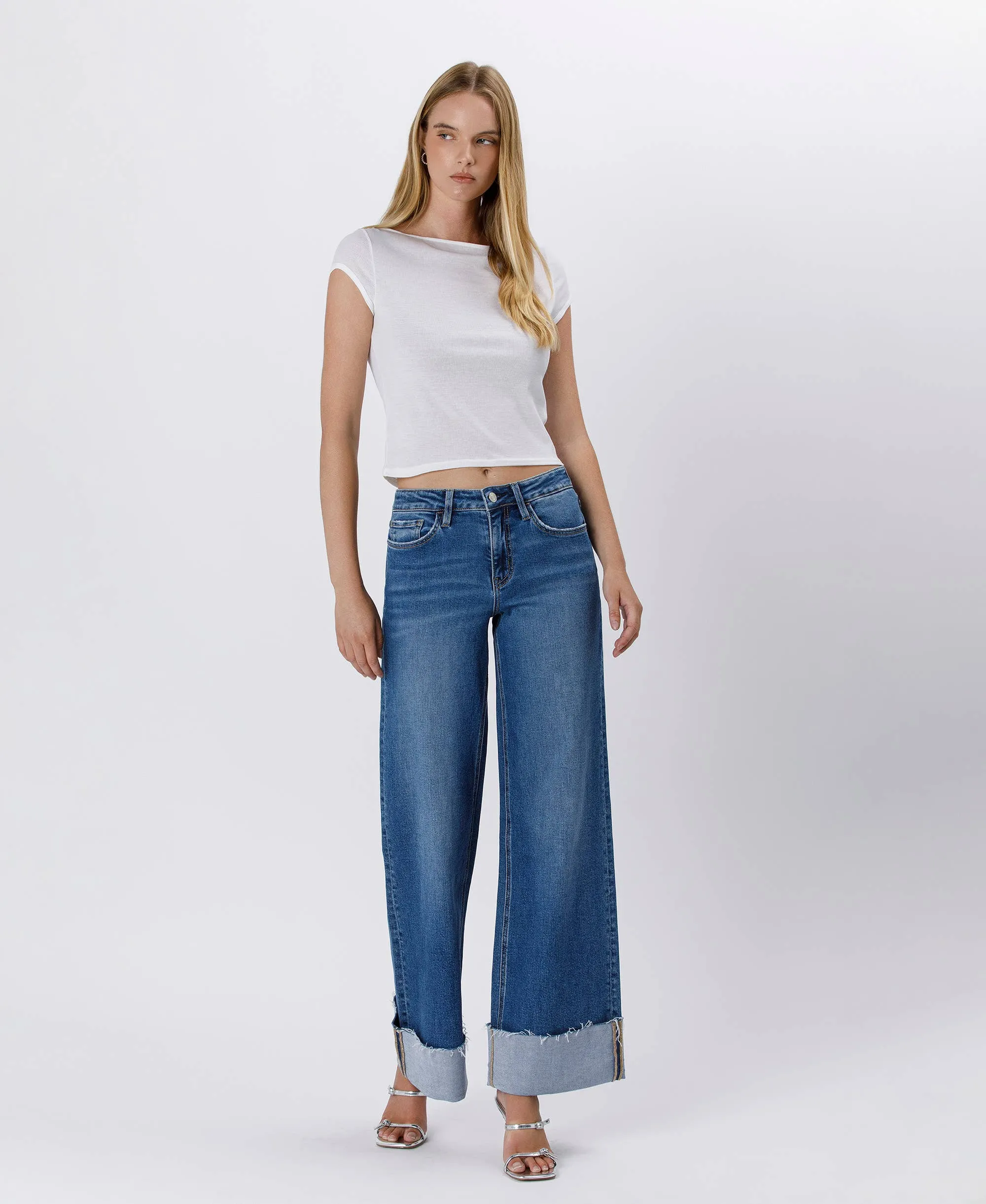 High Rise Cuffed Wide Leg Jeans