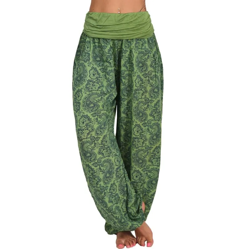 High Waist Printed Trousers with Long Wide Leg for Comfortable Style