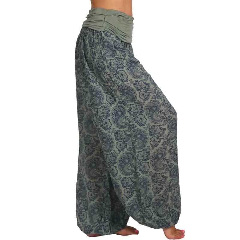 High Waist Printed Trousers with Long Wide Leg for Comfortable Style