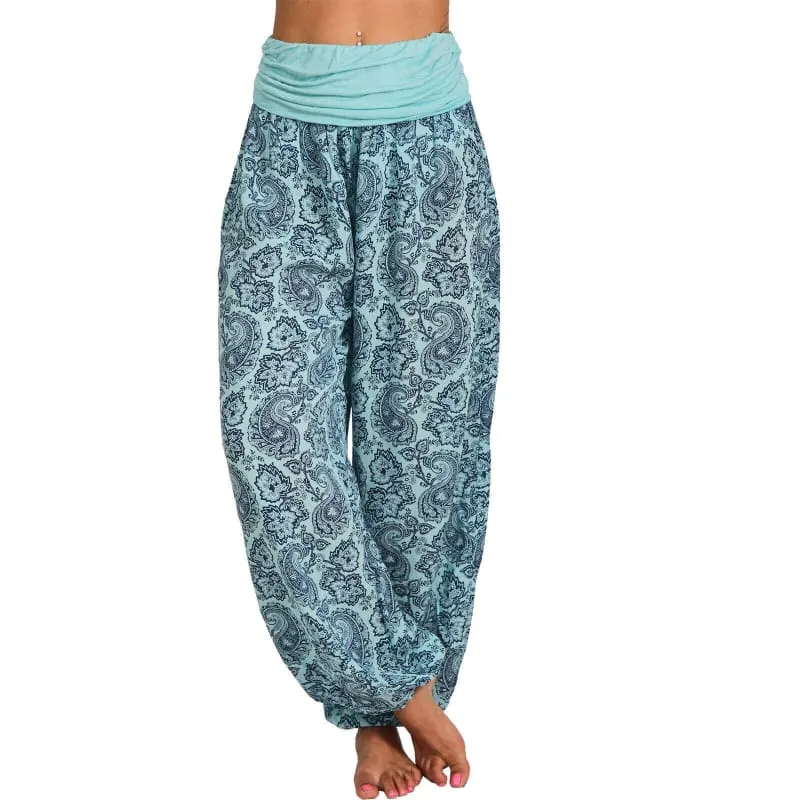 High Waist Printed Trousers with Long Wide Leg for Comfortable Style