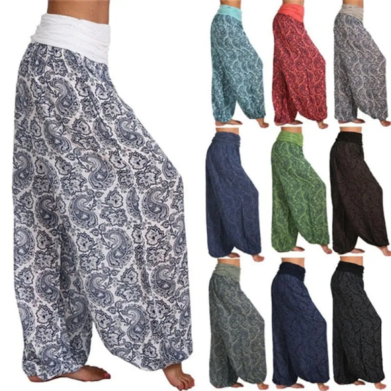 High Waist Printed Trousers with Long Wide Leg for Comfortable Style