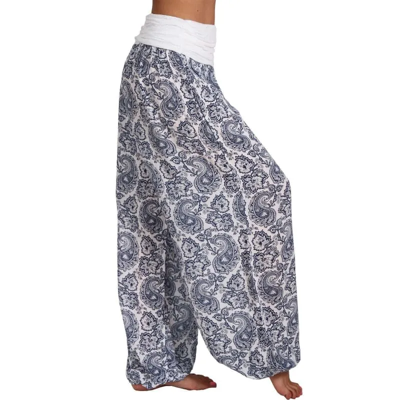 High Waist Printed Trousers with Long Wide Leg for Comfortable Style