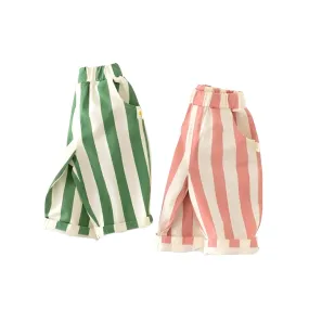 High Waist Striped Cotton Trouser Pants