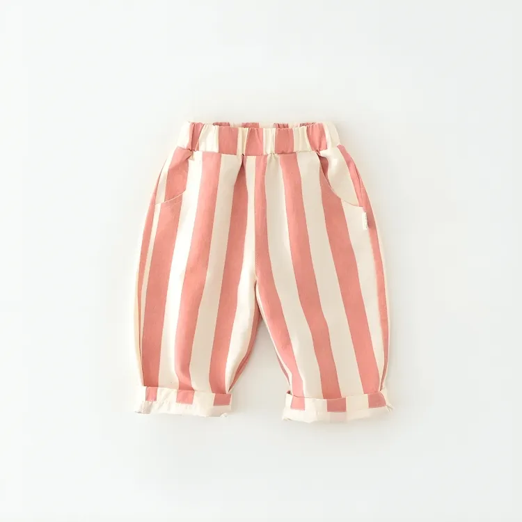 High Waist Striped Cotton Trouser Pants