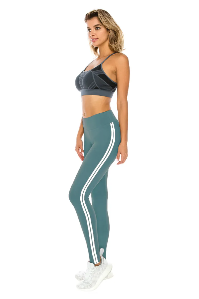 High Waisted Leggings - Two White Stripe