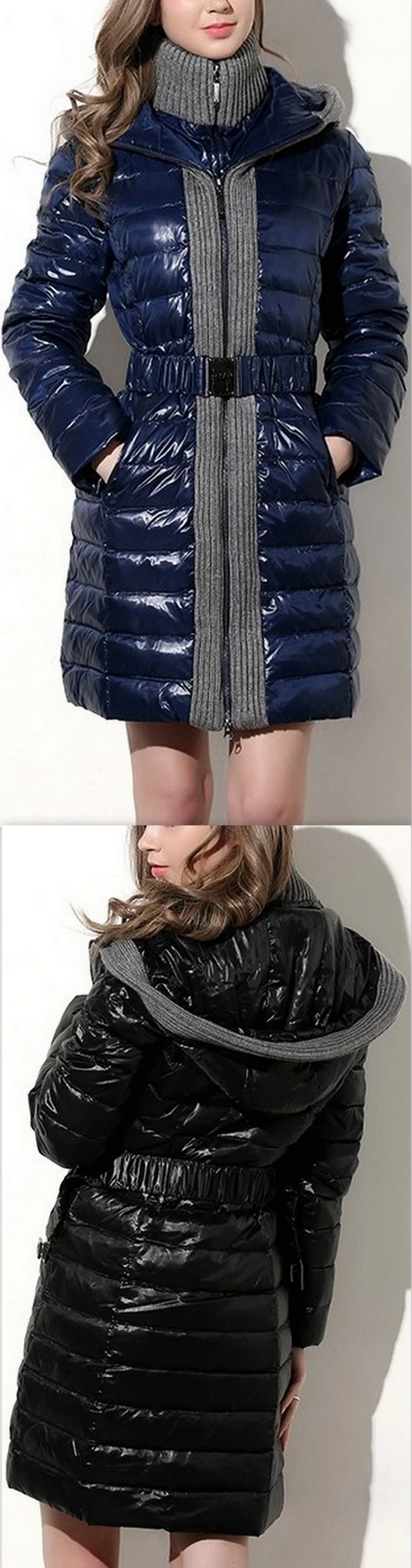 Hooded Puffer Down Coat-Blue or Black