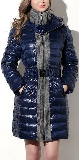 Hooded Puffer Down Coat-Blue or Black