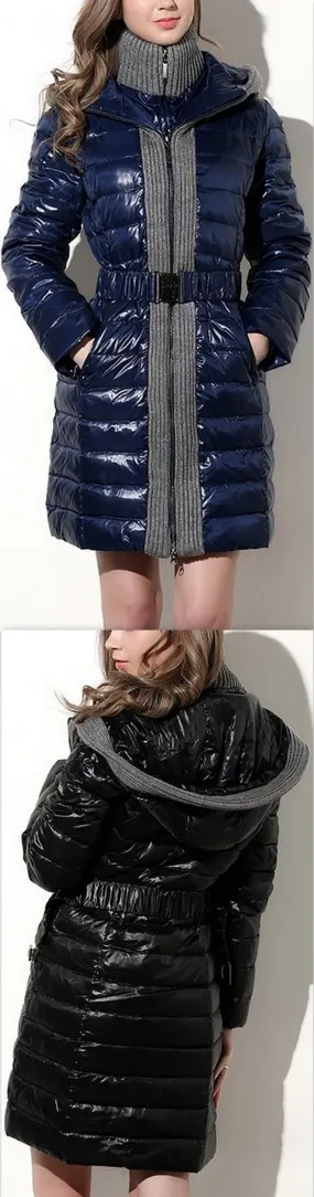 Hooded Puffer Down Coat-Blue or Black