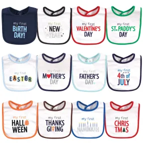 Hudson Baby Cotton Bibs, Holiday Bold Boy