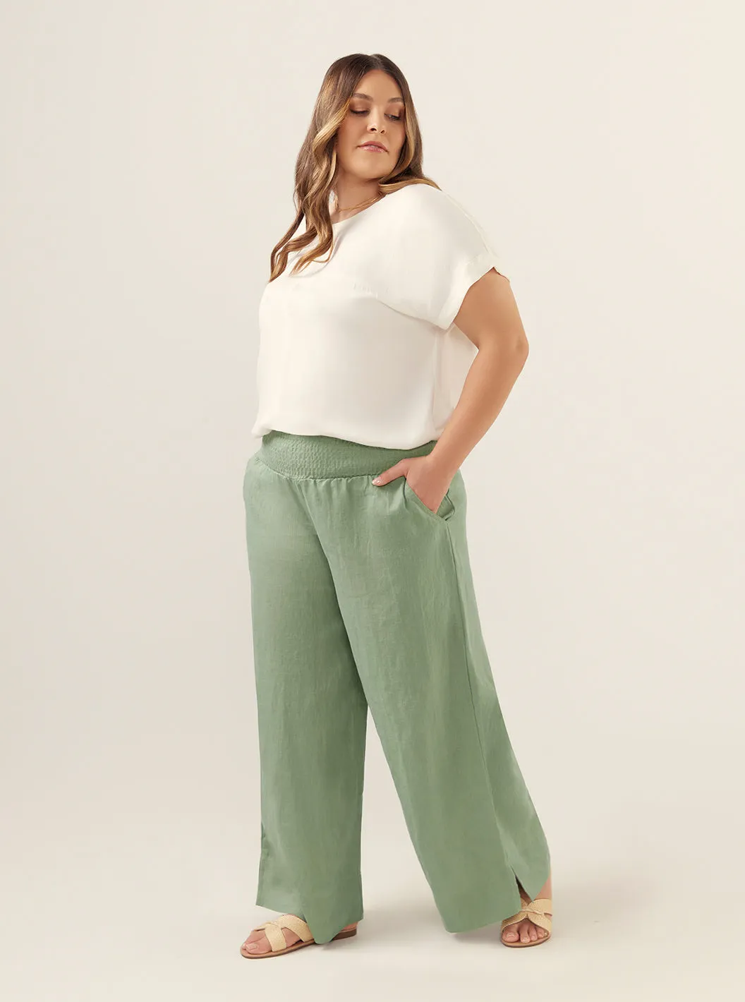 Indali French Linen Pants Moss