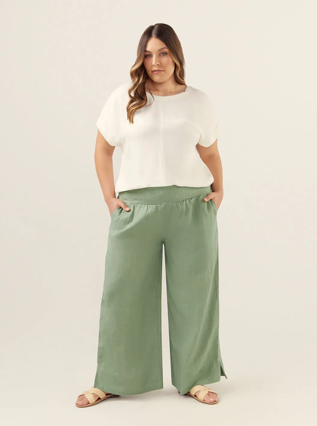 Indali French Linen Pants Moss