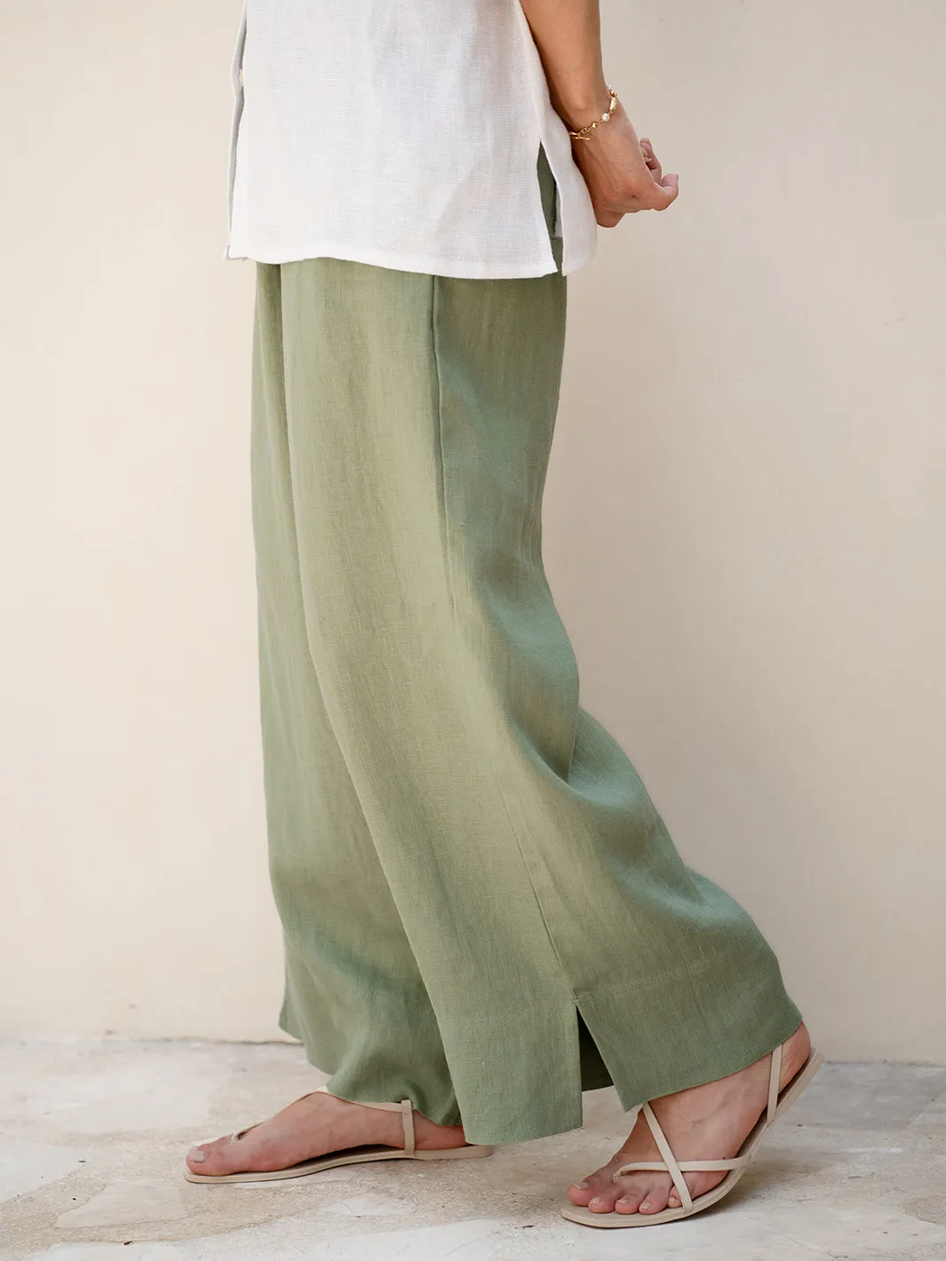 Indali French Linen Pants Moss