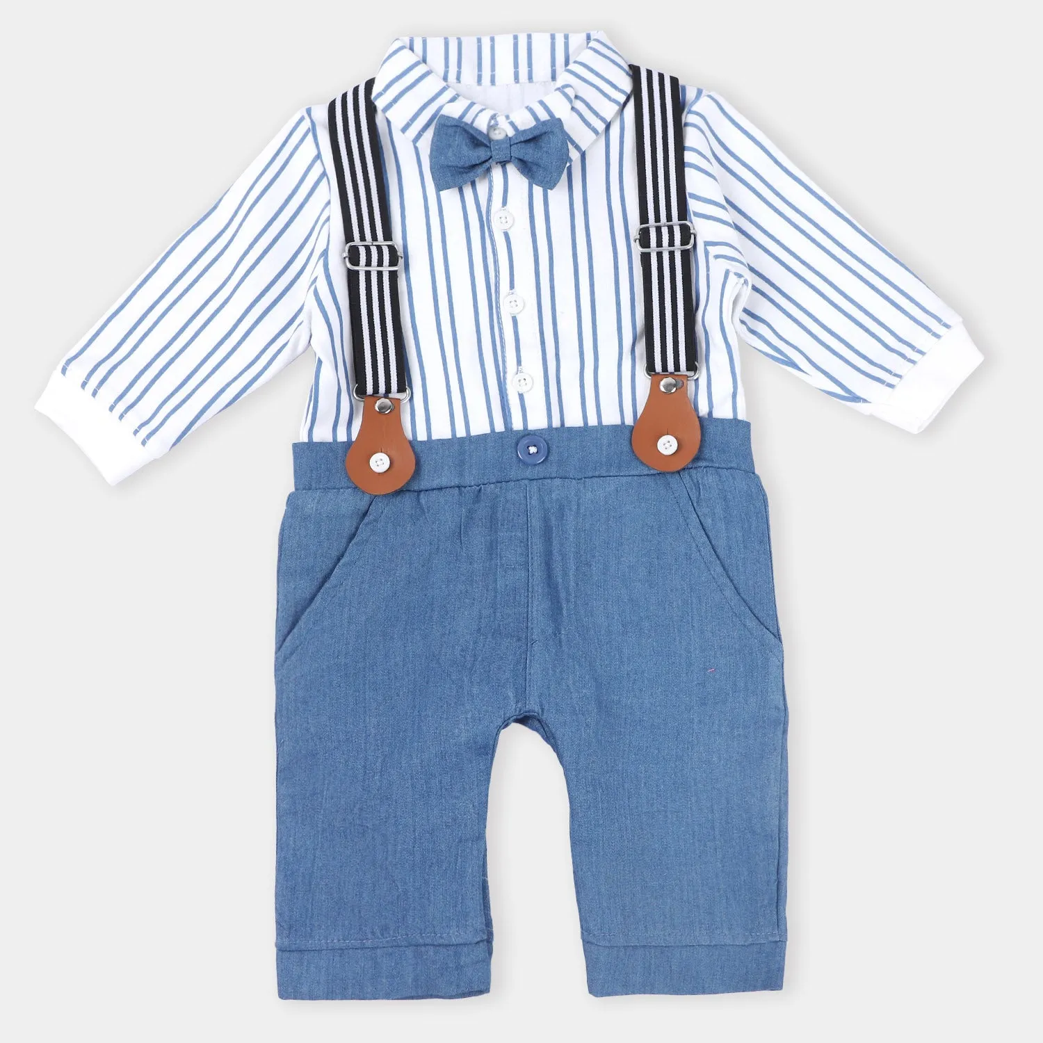 Infant Boys Cotton Knitted Romper Formal Stripe Suit-White