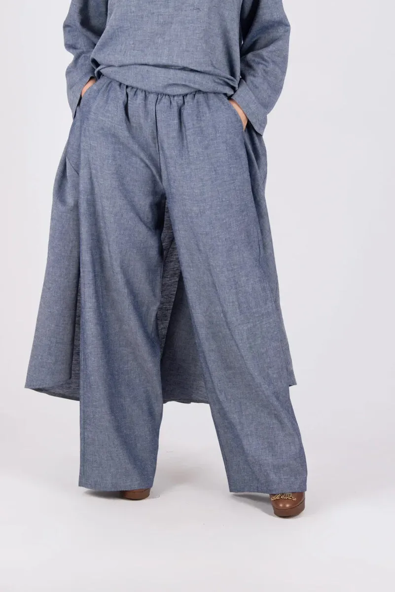 Jeans blue wide linen pants JESIKA