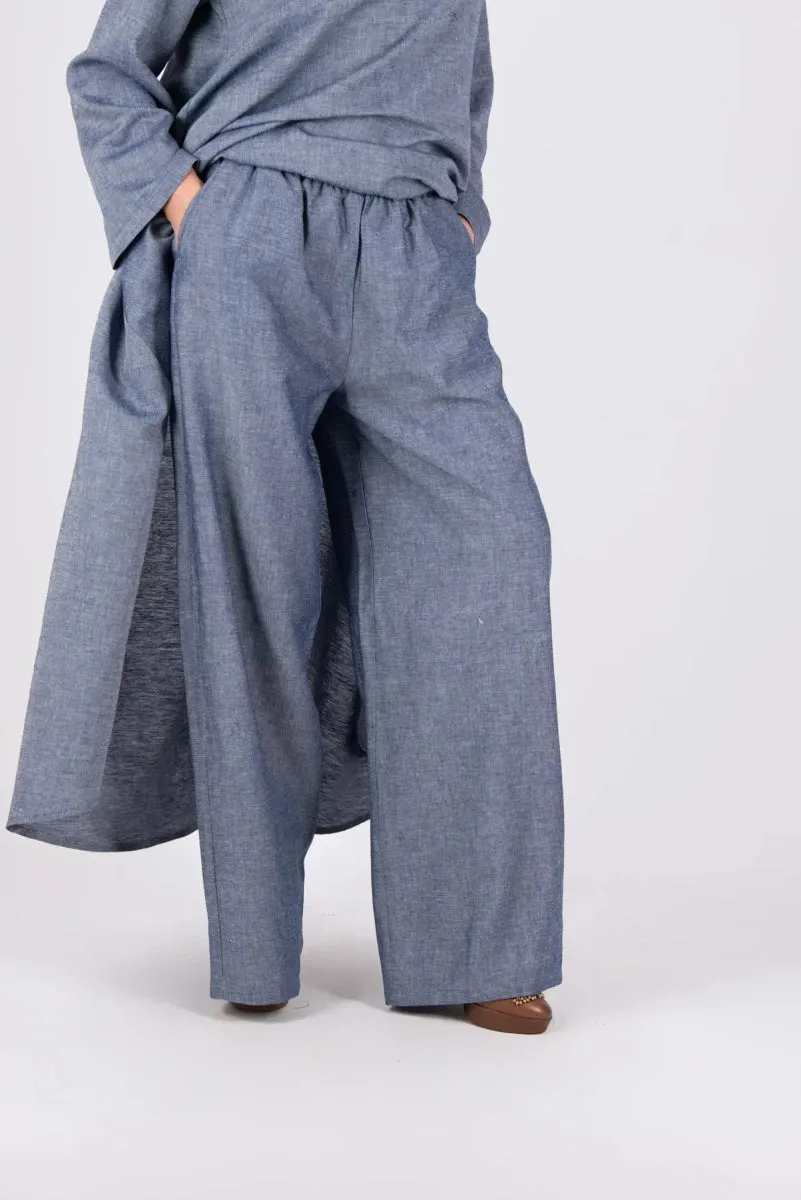 Jeans blue wide linen pants JESIKA