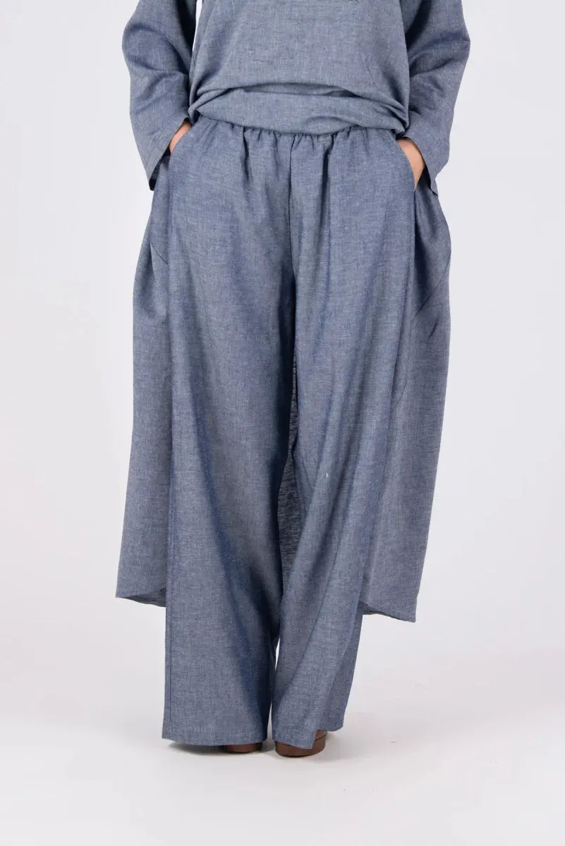 Jeans blue wide linen pants JESIKA