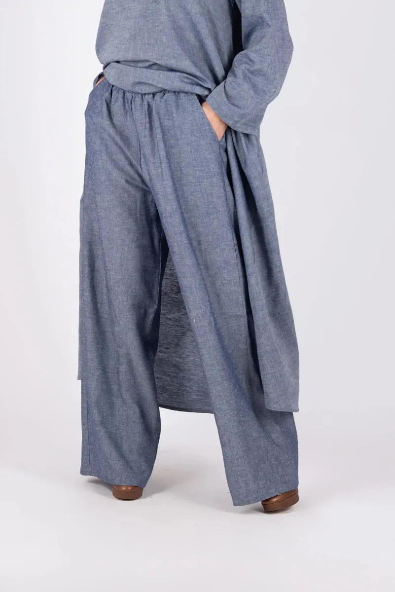 Jeans blue wide linen pants JESIKA