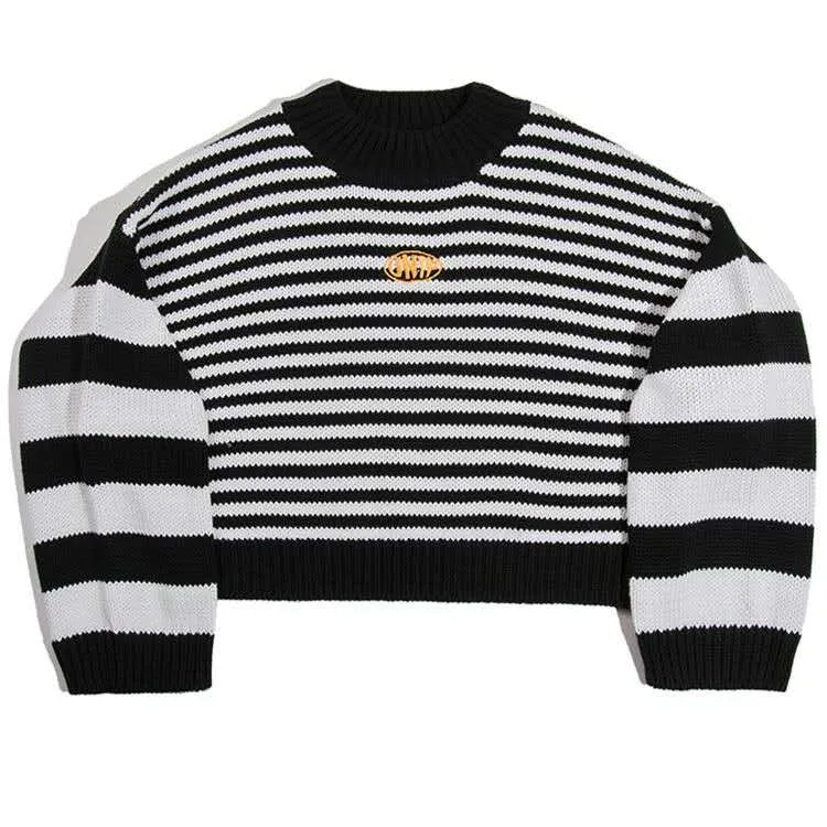 Joskaa Christmas Gift JMPRS Fashion Striped Women Sweater Winter 2024 Harajuku Pullover Cute Knitted Coats High Street Black Blue Long Sleeve Jumper