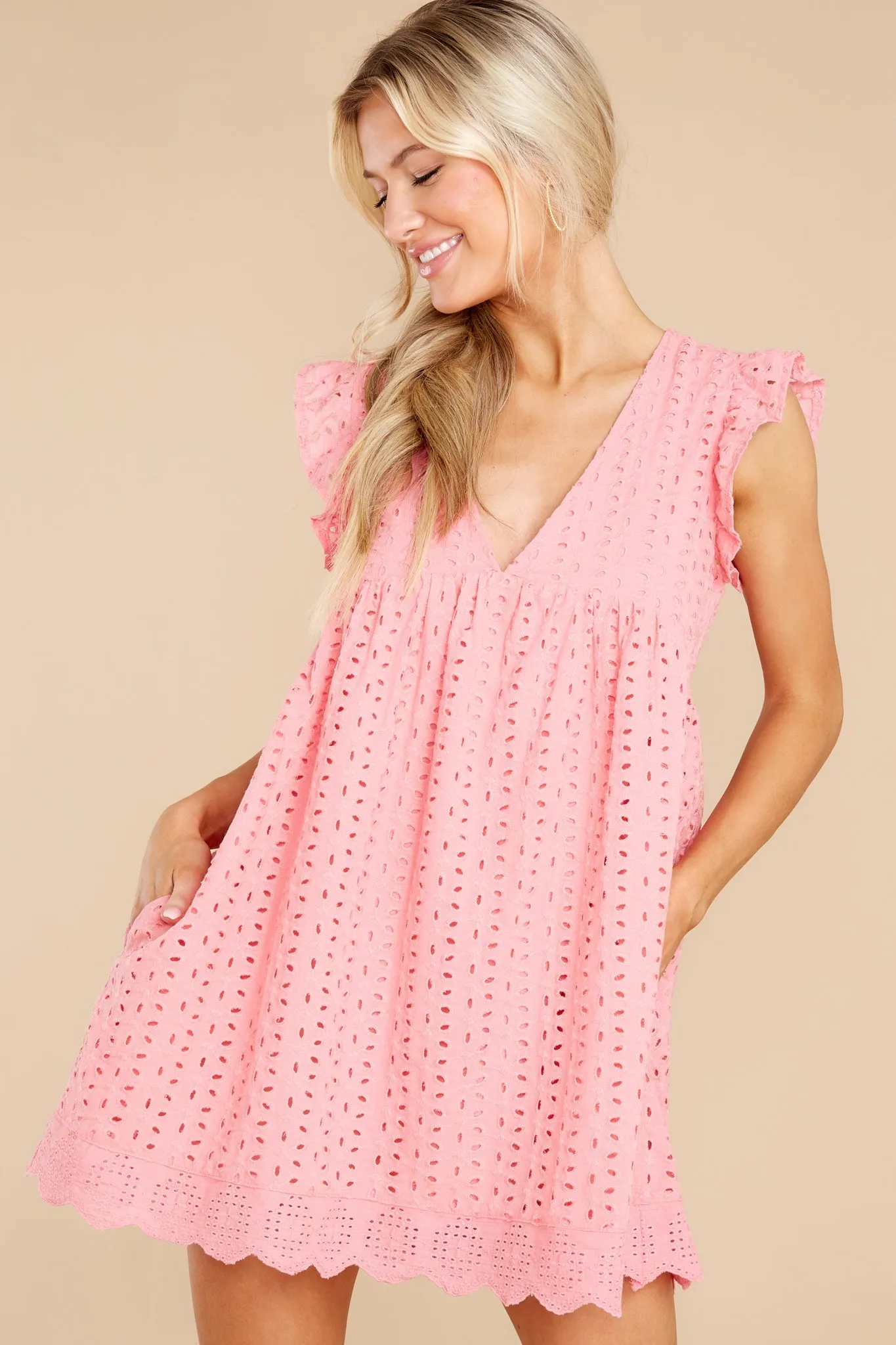 Keep A Secret Coral Pink Romper Dress