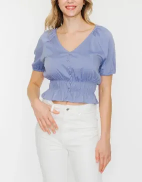 Kimberly Elastic Waist Button Down Cropped Blouse