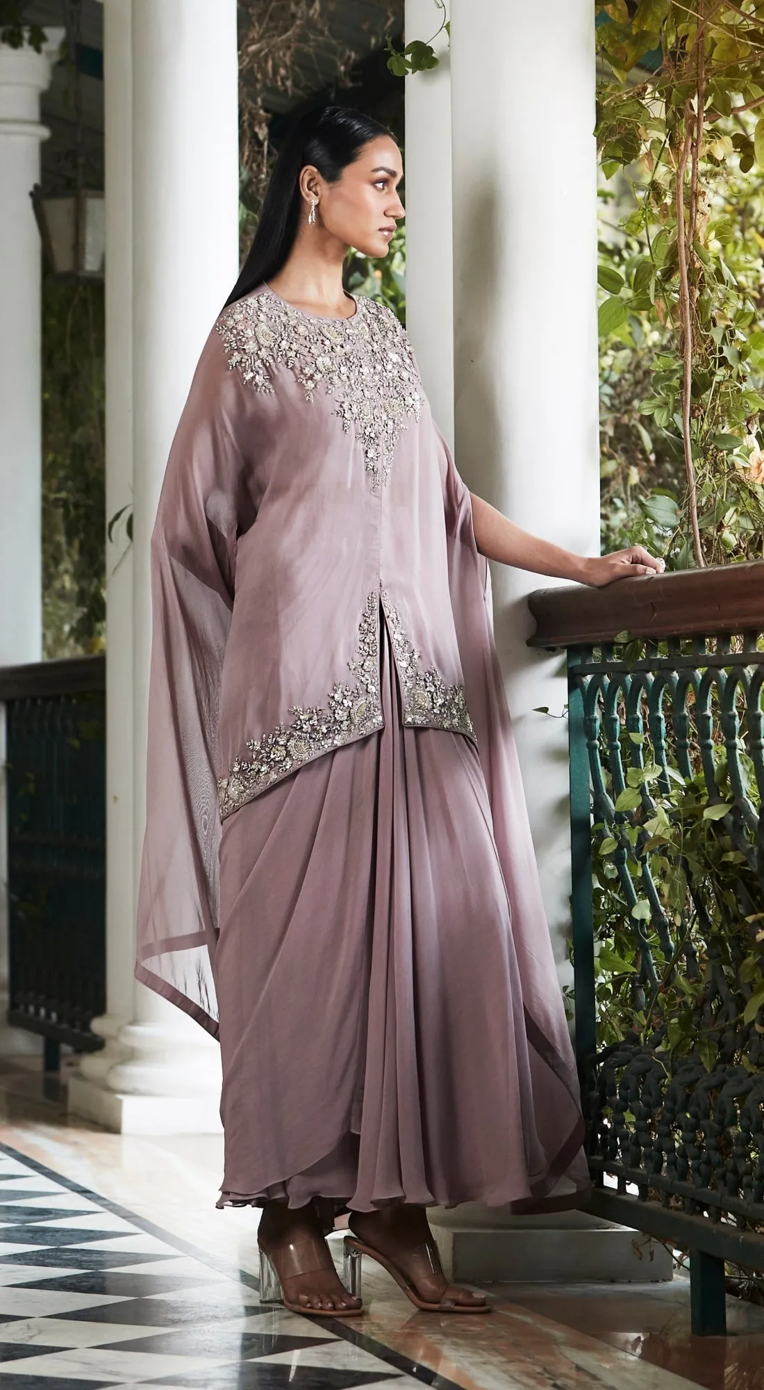 Lilac Embroidered Cape Set