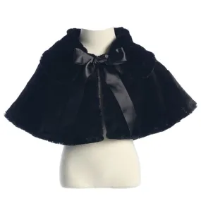 Little Girls Black Fluffy Faux Ribbon Closure Cape 2T-6