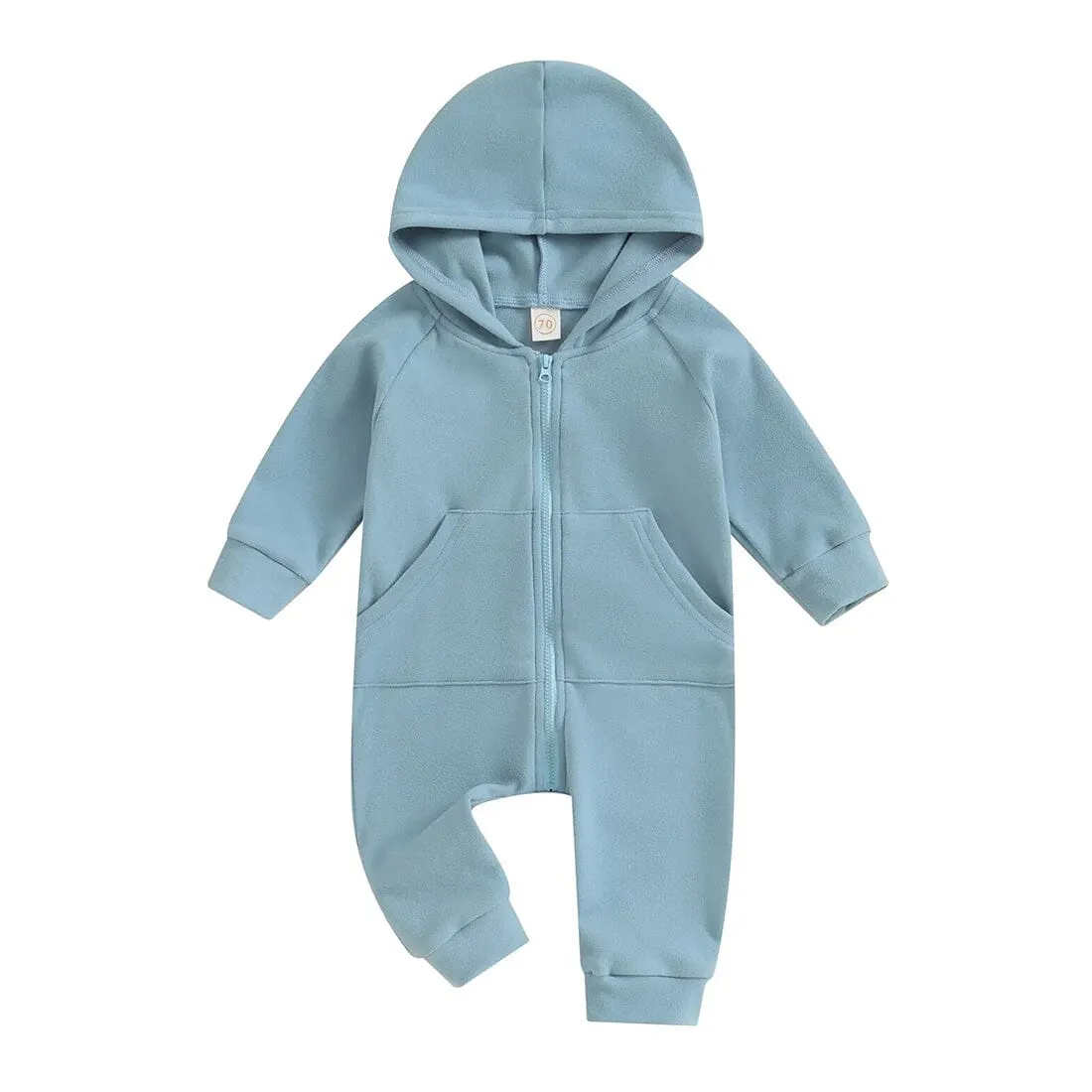 Long Sleeve Solid Hooded Baby Jumpsuit