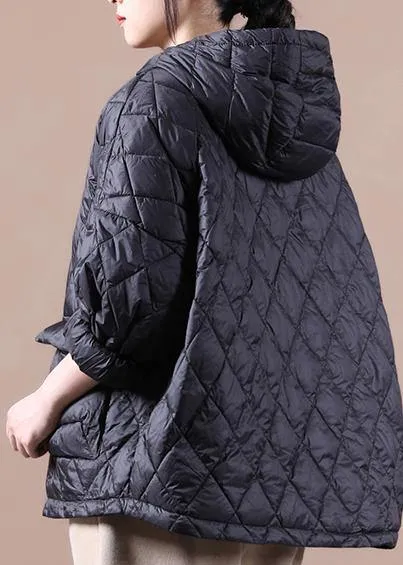 Loose Fitting Winter Puffer Jacket Hooded Black Down Coat