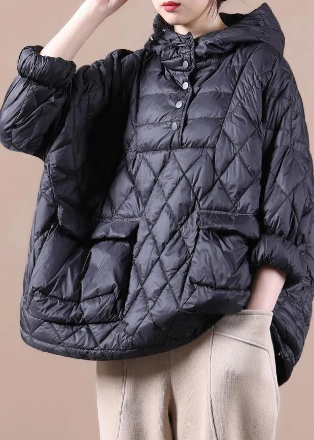 Loose Fitting Winter Puffer Jacket Hooded Black Down Coat