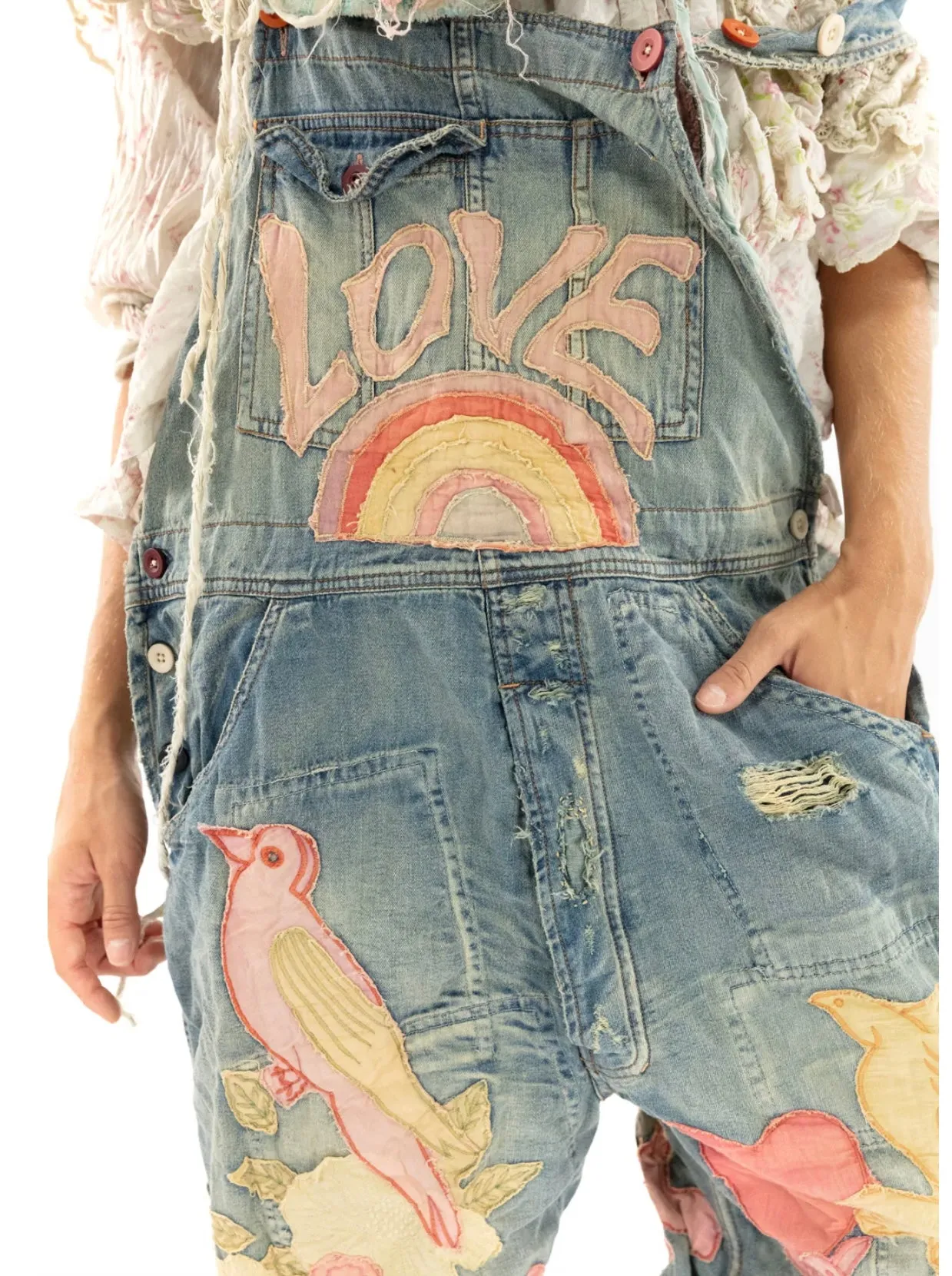 Love appliqué overalls indigo Magnolia Pearl