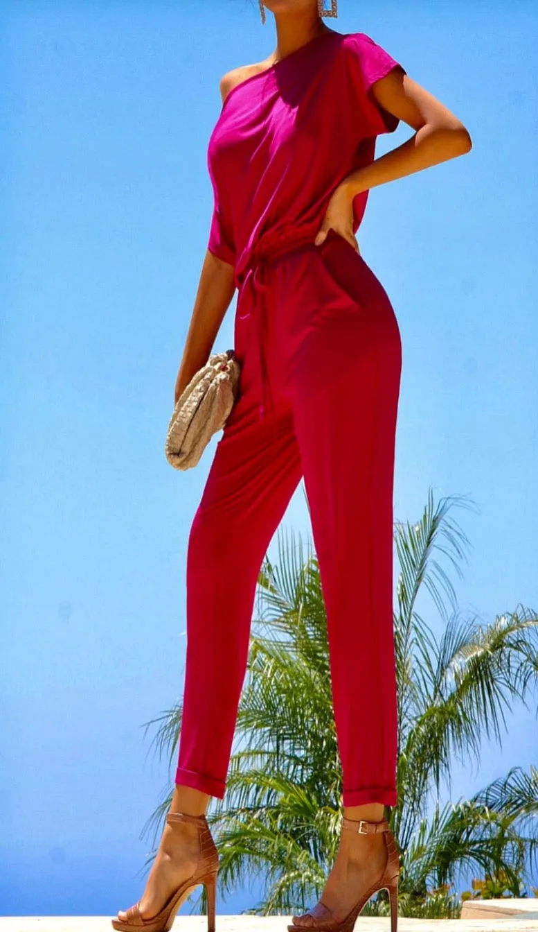 Magenta Off Shoulder Jumpsuit