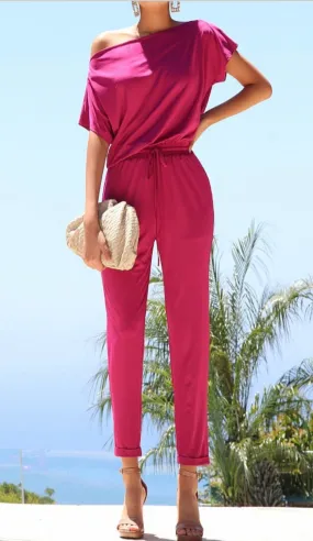 Magenta Off Shoulder Jumpsuit