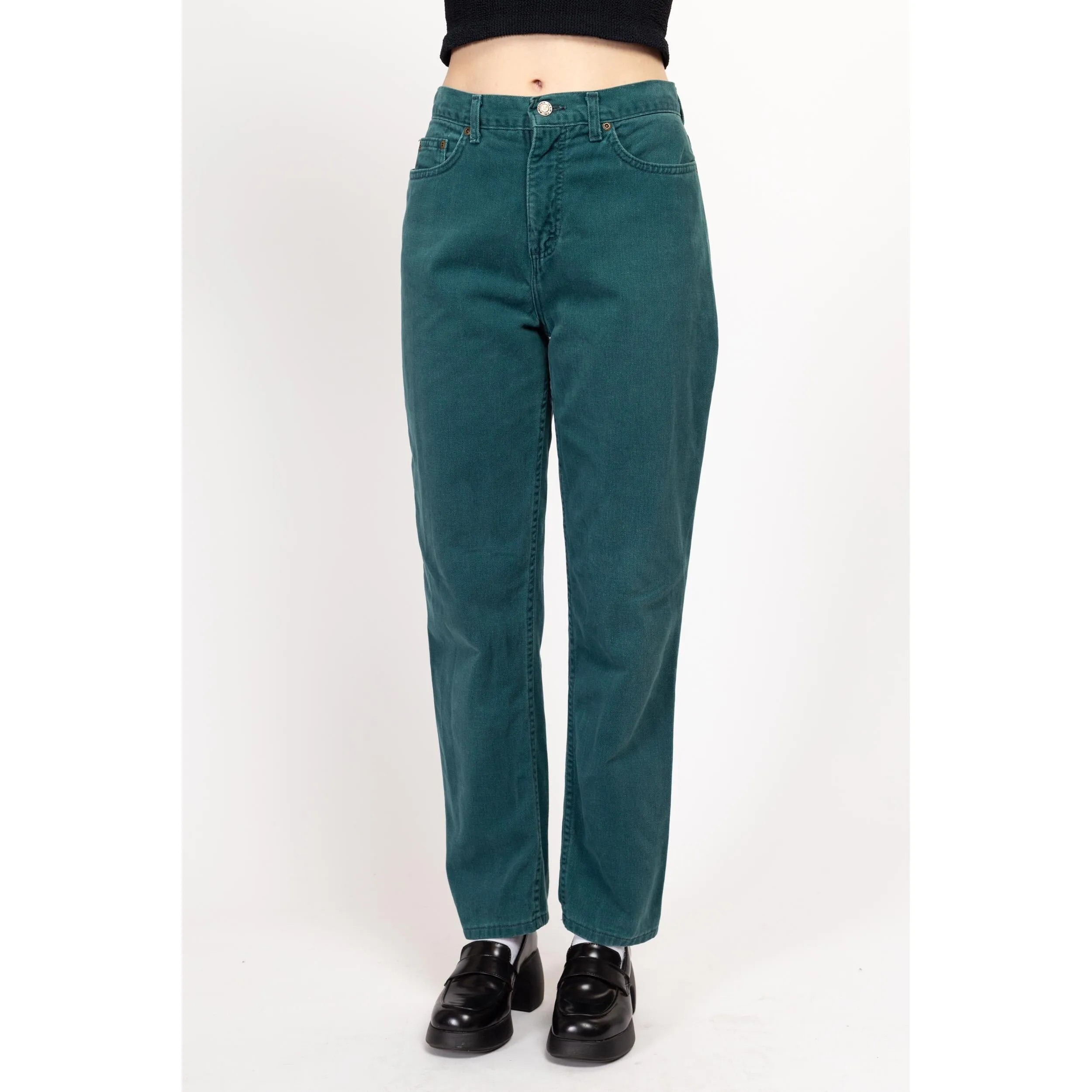 Medium 80s Dark Teal High Waisted Jeans 29"