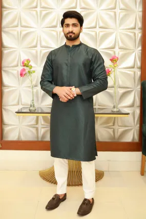 Men Premium Jamawar Kurta Green