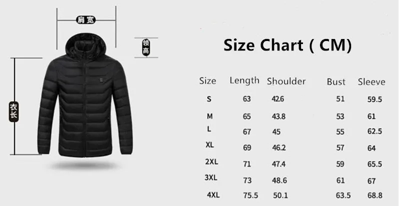 Men Winter Warm Waterproof USB Heating Jacket Thermostat Clothing