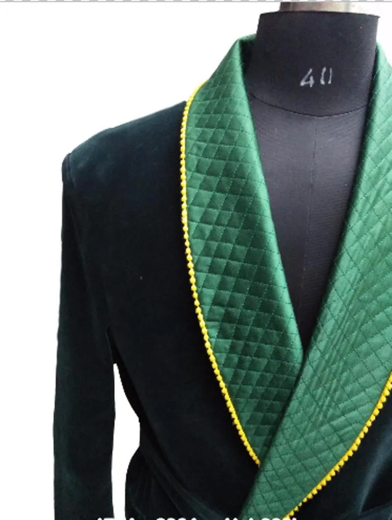 Men's Elegant Quilted Green Velvet Jacket Hosting Evening Party Wear Coat