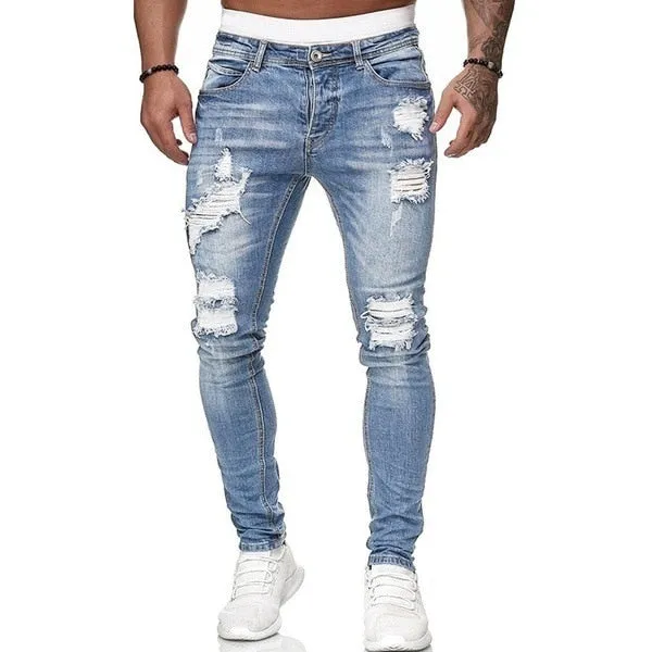 Mens Jeans Hip Hop Black Blue Cool Skinny Ripped Stretch Slim Elastic Denim Pants Large Size For Male Casual jogging jeans for m