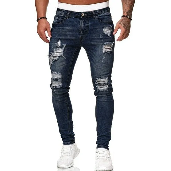 Mens Jeans Hip Hop Black Blue Cool Skinny Ripped Stretch Slim Elastic Denim Pants Large Size For Male Casual jogging jeans for m