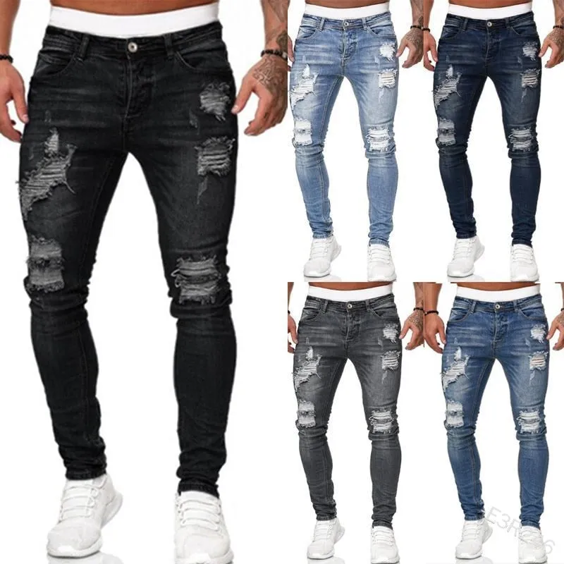 Mens Jeans Hip Hop Black Blue Cool Skinny Ripped Stretch Slim Elastic Denim Pants Large Size For Male Casual jogging jeans for m