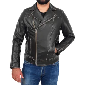 Mens Real Leather Biker Jacket Cruz Rub Off