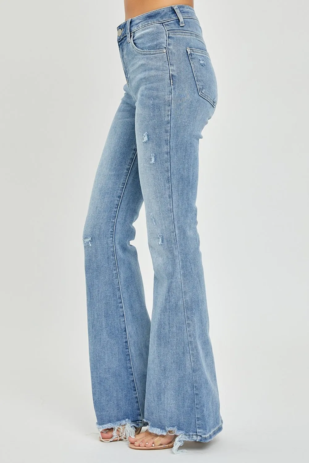 Mia High Rise Frayed Hem Flare Jeans