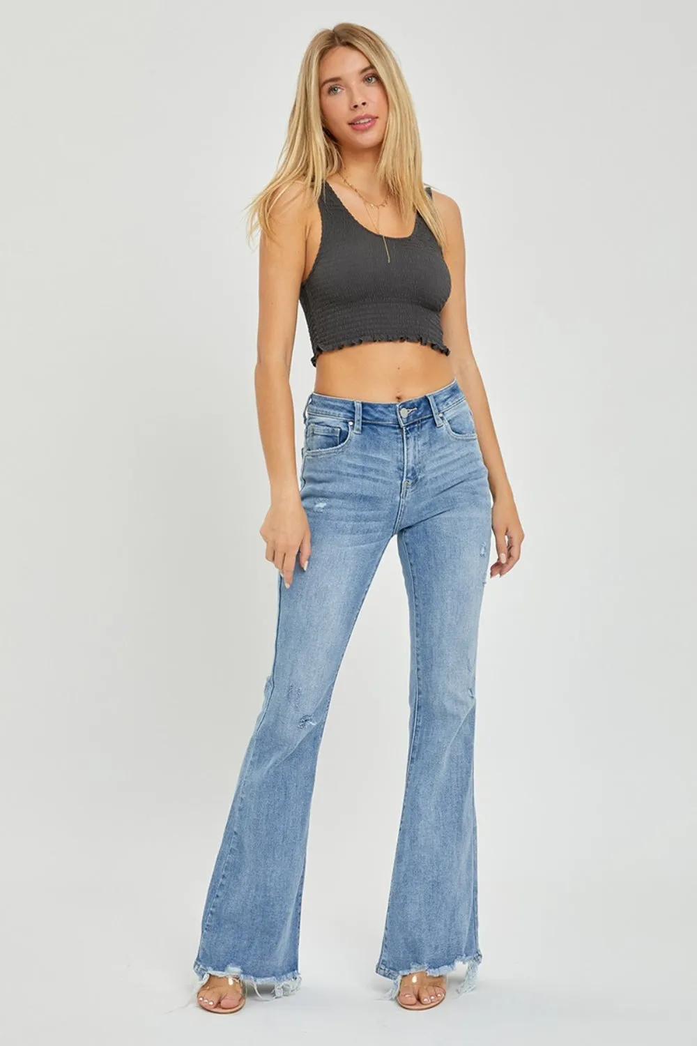 Mia High Rise Frayed Hem Flare Jeans