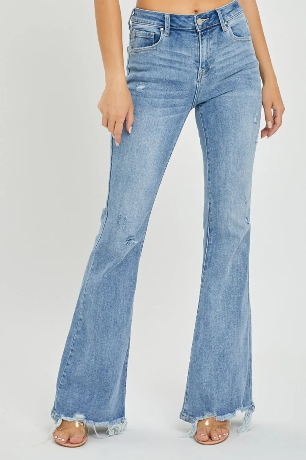 Mia High Rise Frayed Hem Flare Jeans