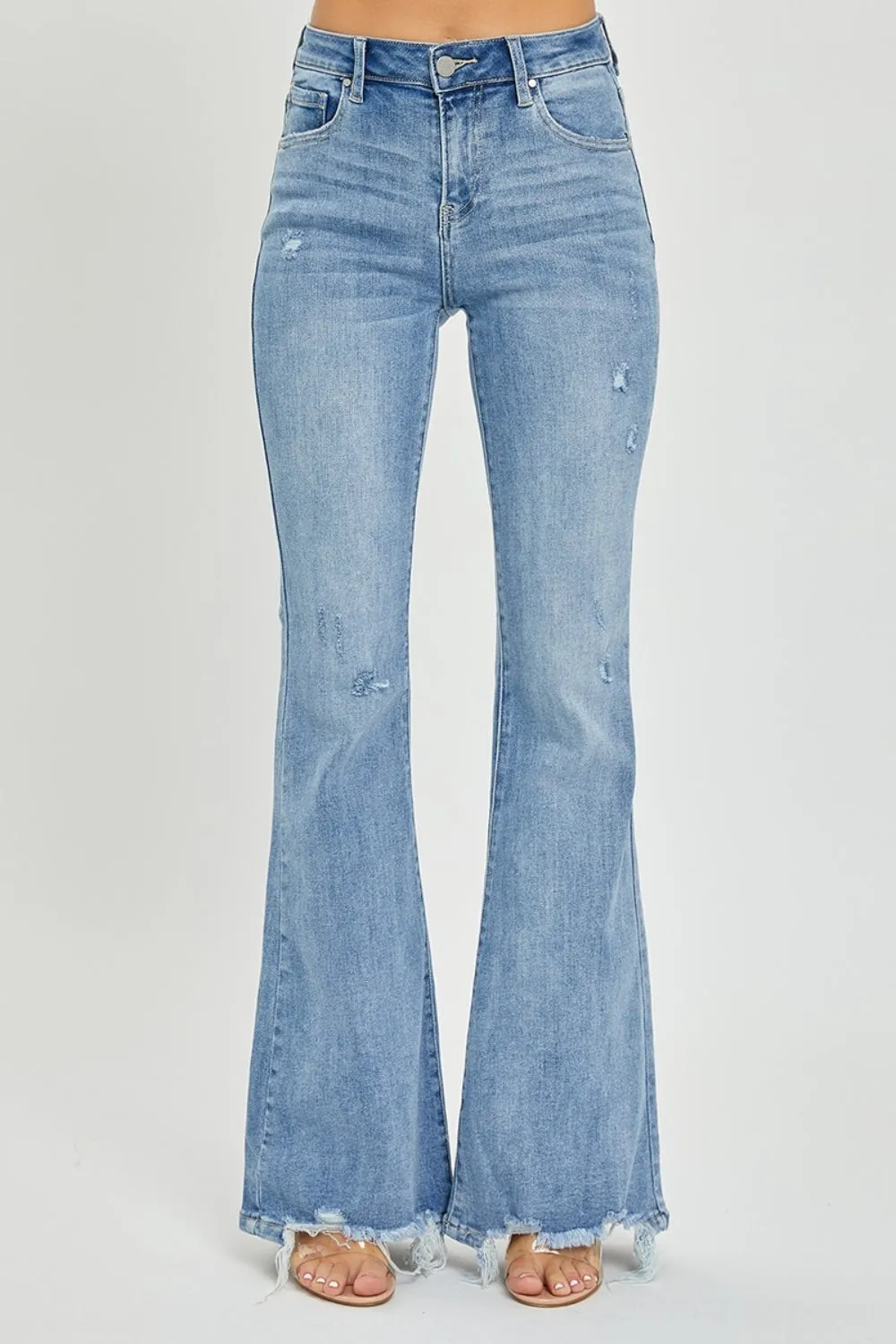 Mia High Rise Frayed Hem Flare Jeans