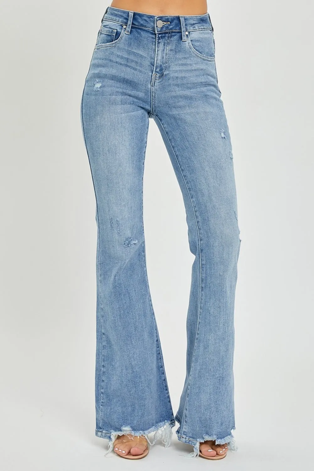 Mia High Rise Frayed Hem Flare Jeans