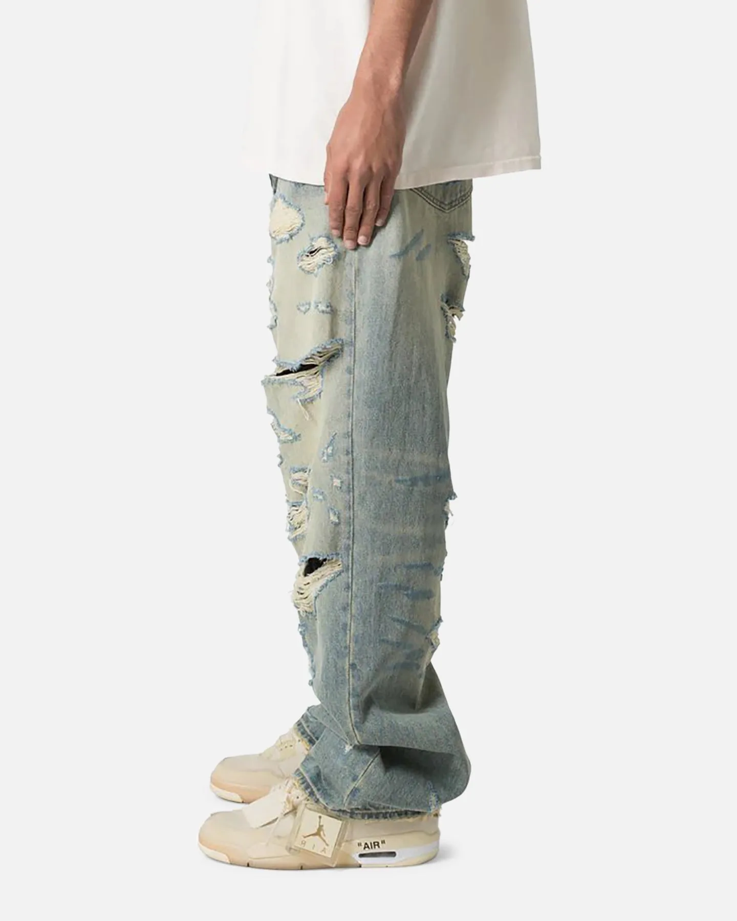 MNML Ultra Baggy Distressed Denim Jeans Vintage Blue