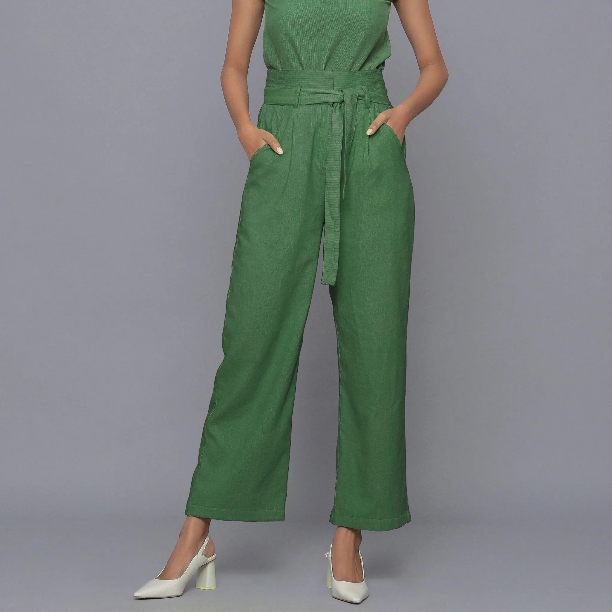 Moss Green Warm Cotton Corduroy Ankle Length Pant