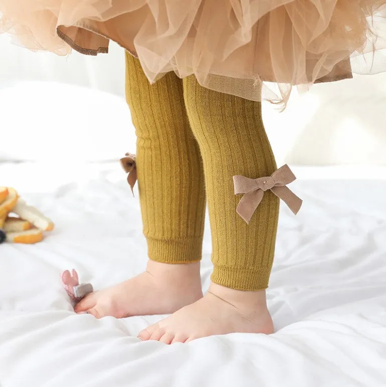 Mustard Yellow Ribbed Leggings with Bows