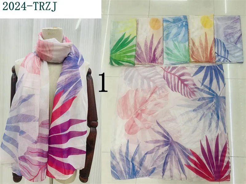 MYP017  Striped printed scarf Leaf flower scarf